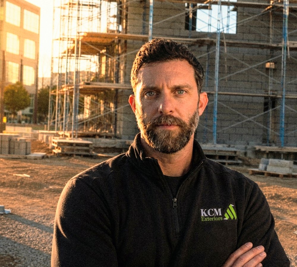 Jake Correll, founder of KCM Exteriors, on a jobsite